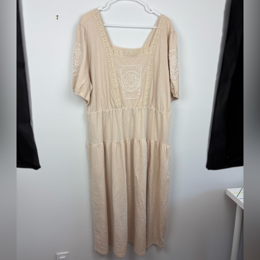 Cato Beige Boho Maxi Dress w/ lace and embroidery size 18/20 NWOT lagenlook - Picture 3 of 13